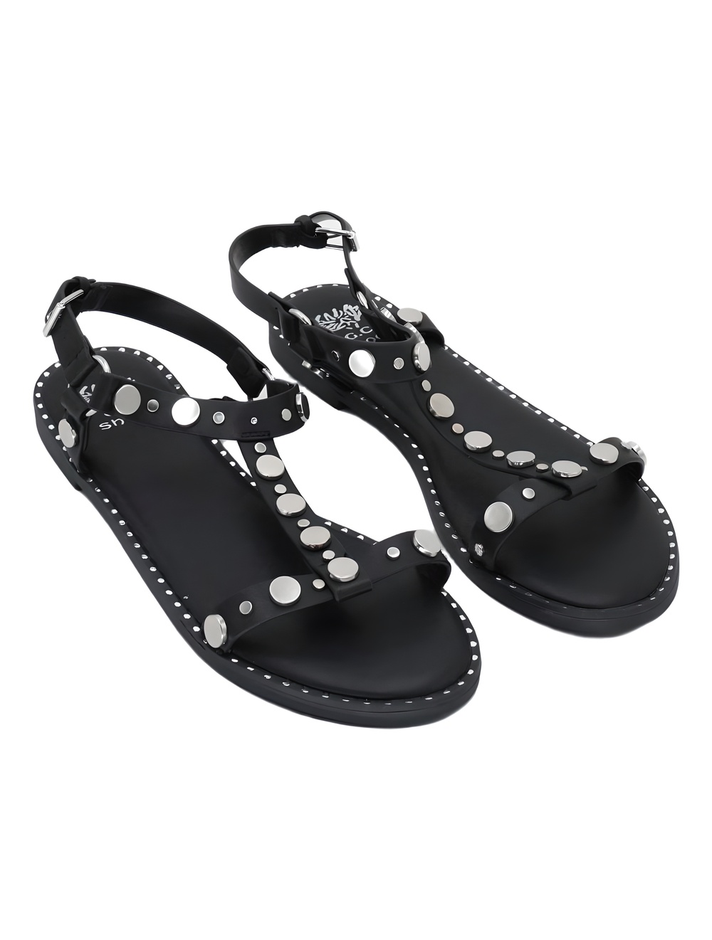 GC Shoes Trinity Studded T-Strap Flat Sandals Black Size 9M